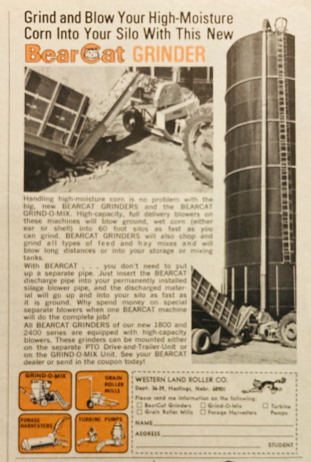 1969 AD.(XH78)~WESTERN LAND ROLLER CO. HASTINGS, NEBR. “BEARCAT” CORN GRINDERS
