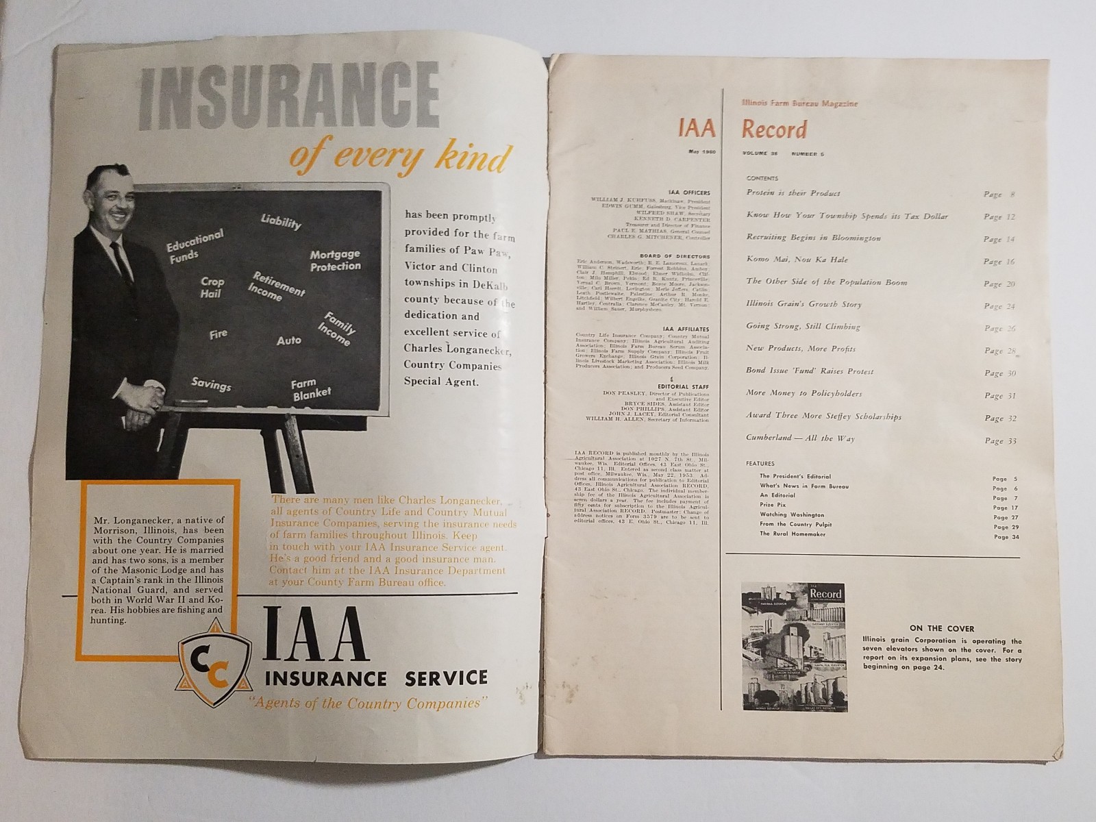 The Record Magazine, IL Farm Bureau, Grain Elevators Cover, May 1960