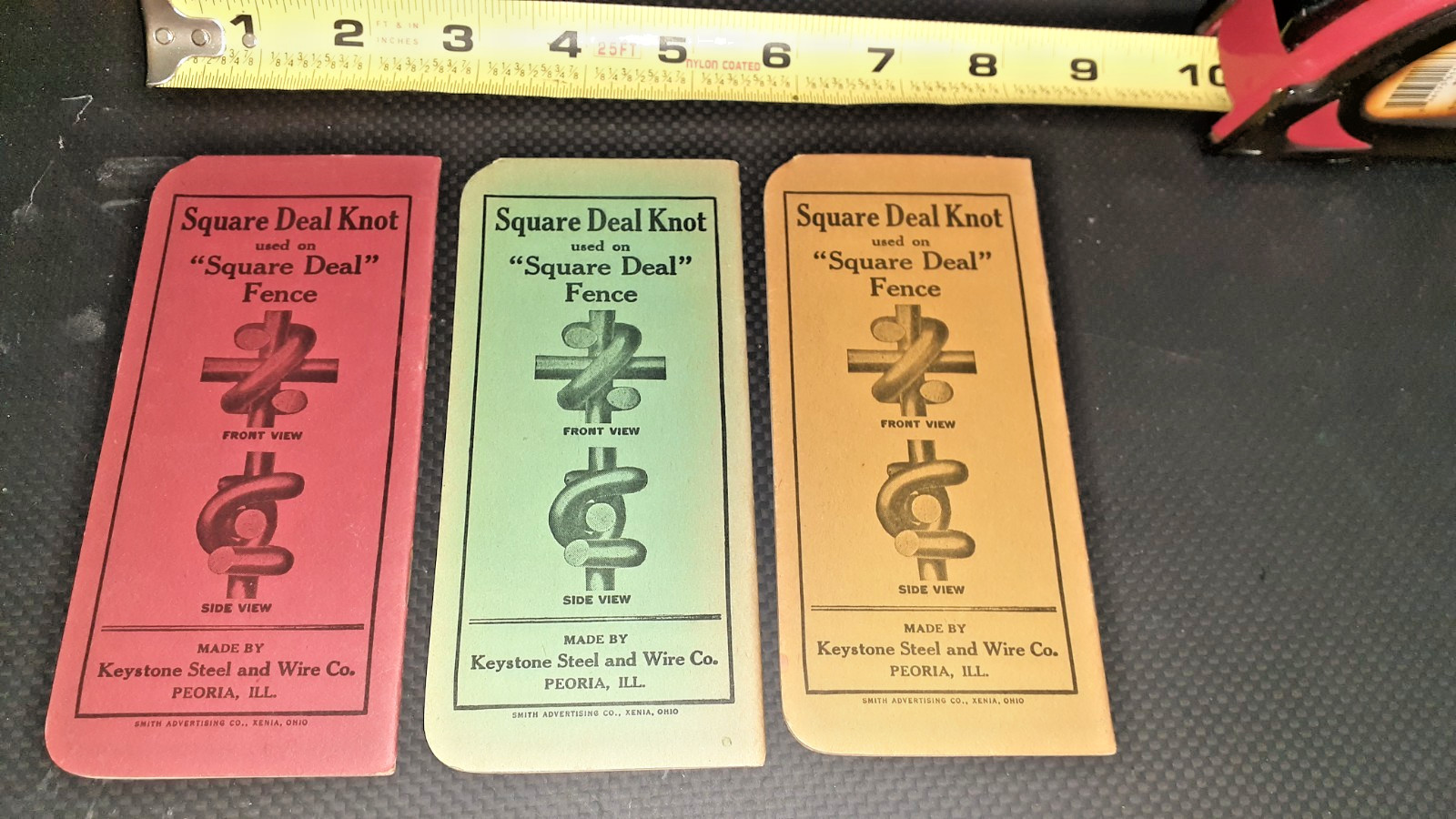 3 SQUARE DEAL KNOT/FENCE POCKET MEMO&rsquo;S, MINTY UNUSED, 1926? 3 COLORS,