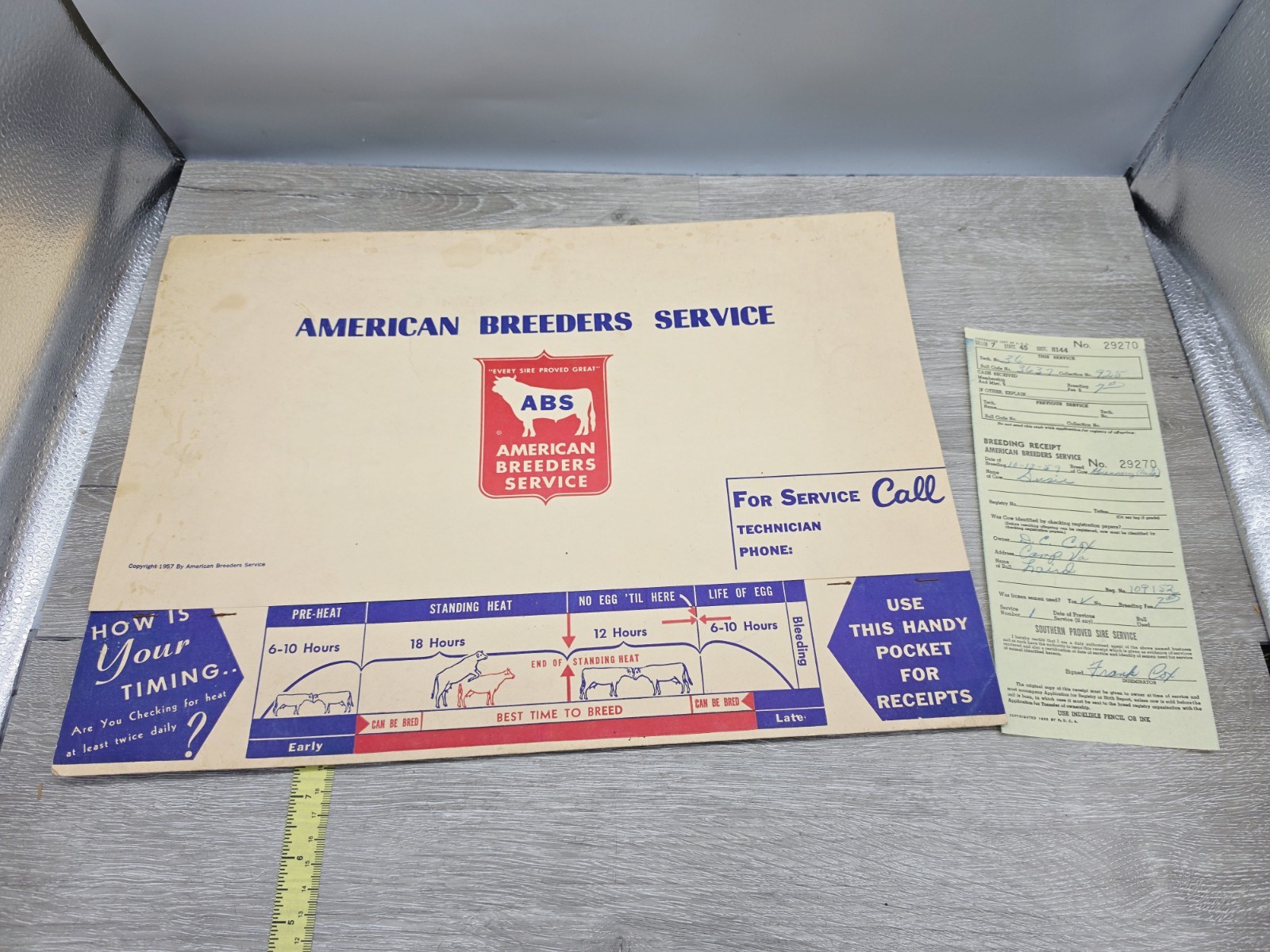 Rare 1957 American Breeders Service Folder Cow Breeding Schedule Advert Filled