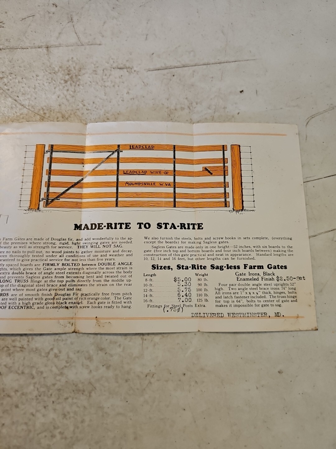 Vintage Leadclad Wire Co Sta-Rite Sag-Less Farm Gates Brochure