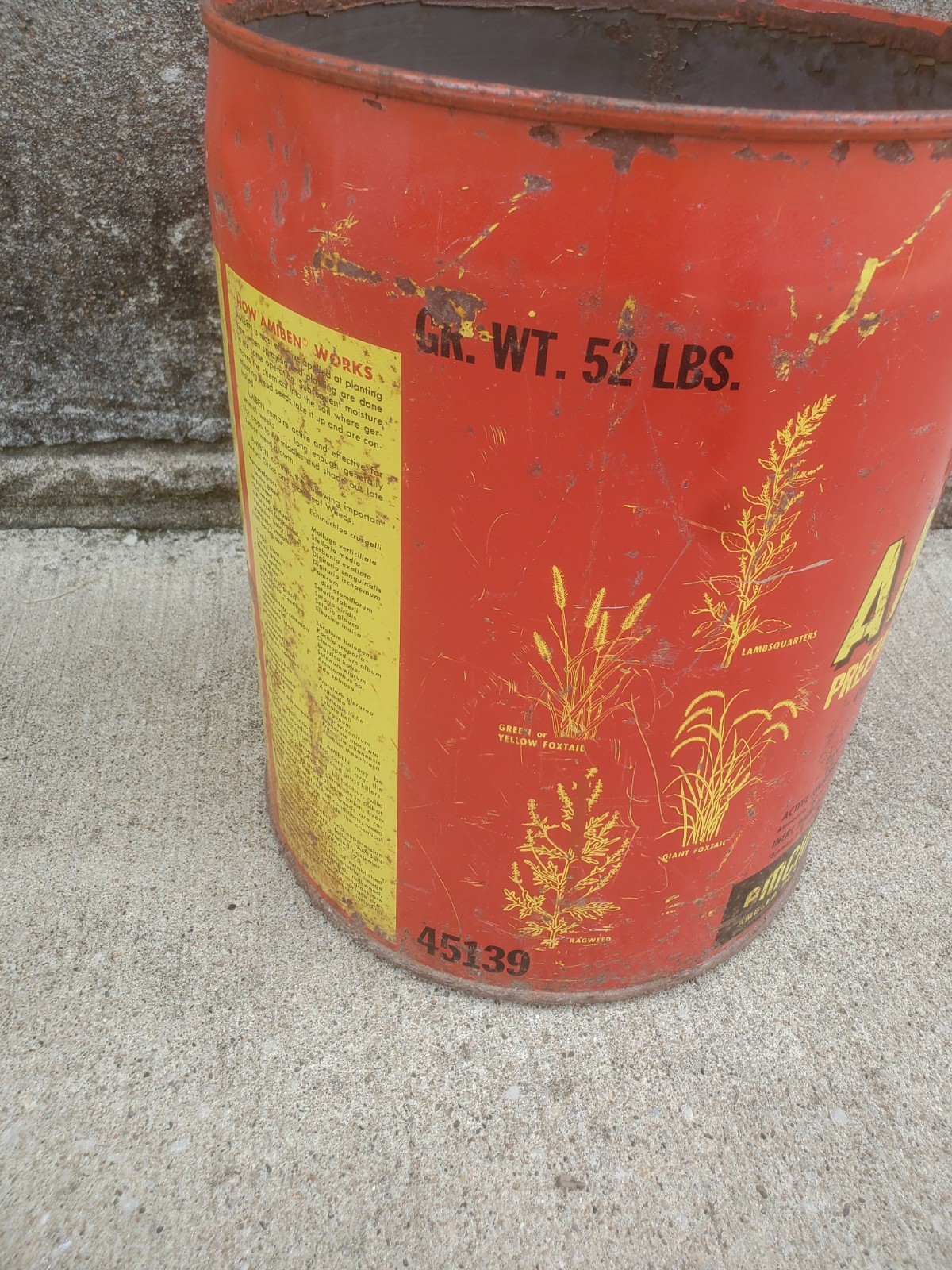 5 Gallon Metal Can Amiben Herbicide No Lid Soybean Weed Control Farm Decor #2