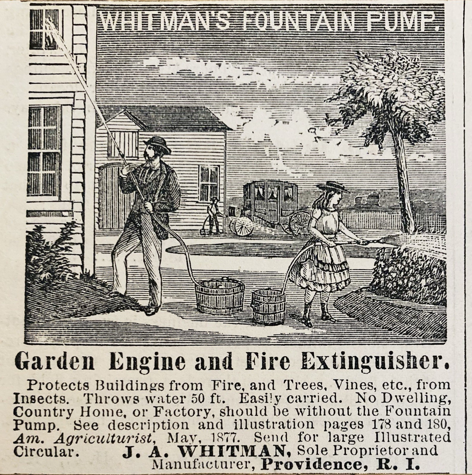 1877 AD.(XH87)~J.A. WHITMAN MFG. CO. PROVIDENCE, RI. GARDEN FOUNTAIN PUMP