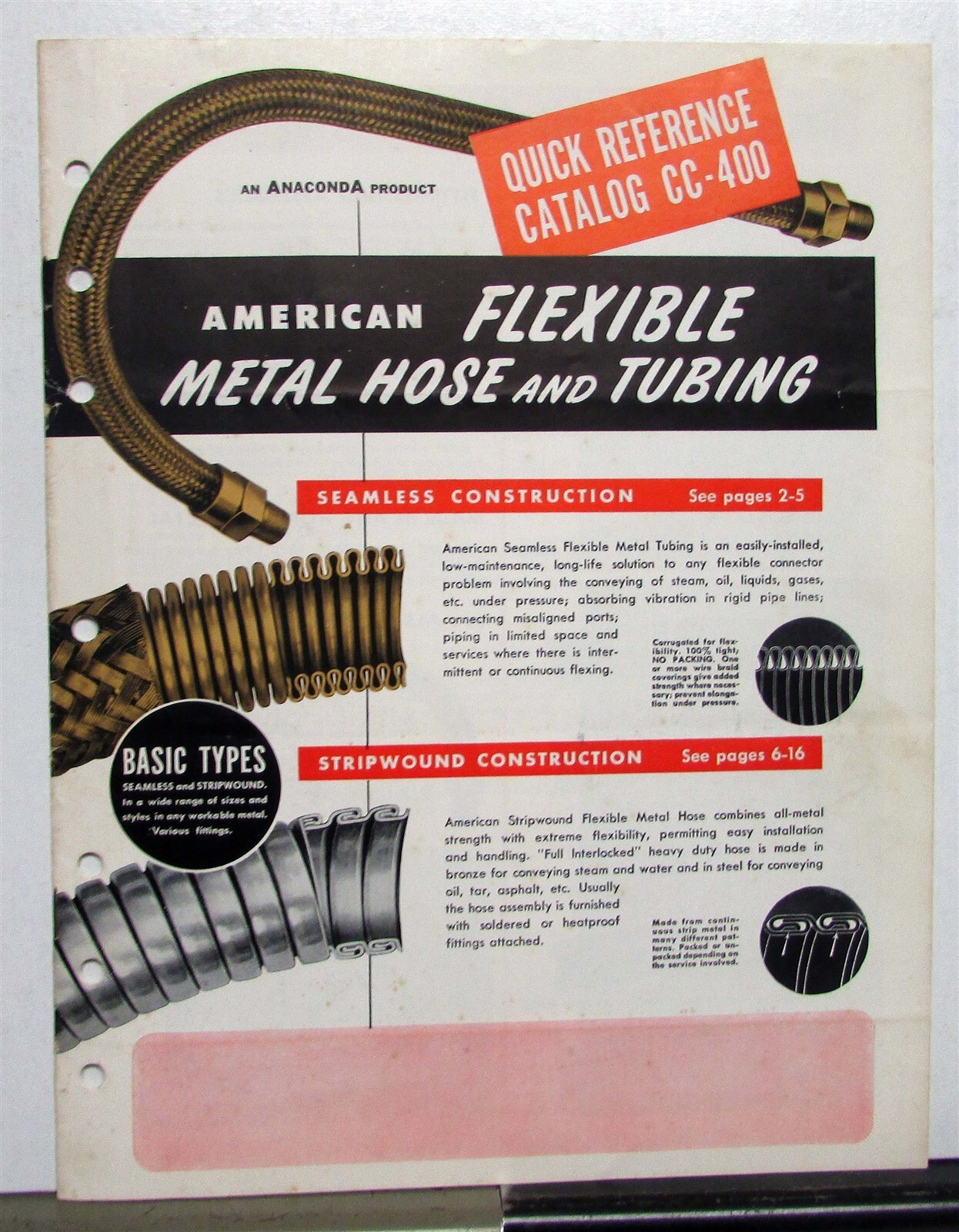 1940s American Flexible Metal Hose & Tubing Specifications Features Brochure