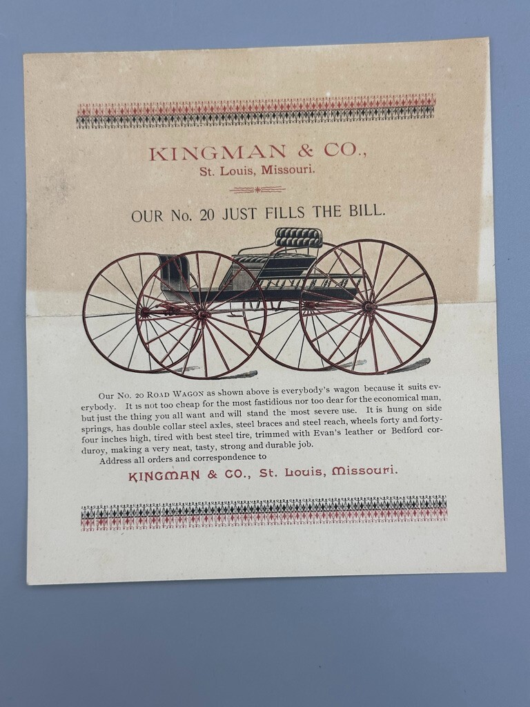 c 1900 KINGMAN & Co Carriage ROAD WAGON Advertising ST LOUIS Missouri Flyer