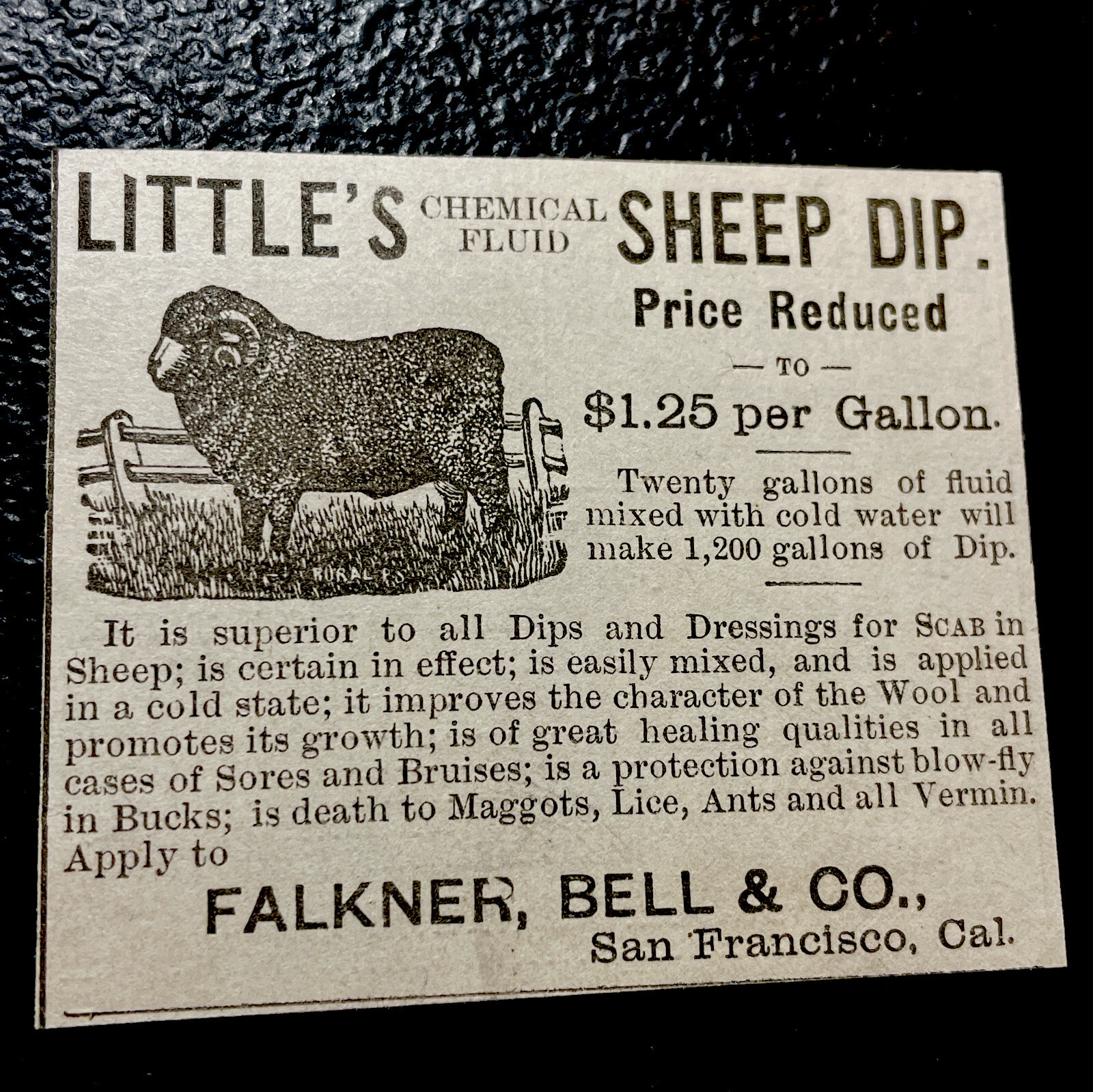 ORIGINAL 1883 Sheep Farm Advertising – San Francisco – California