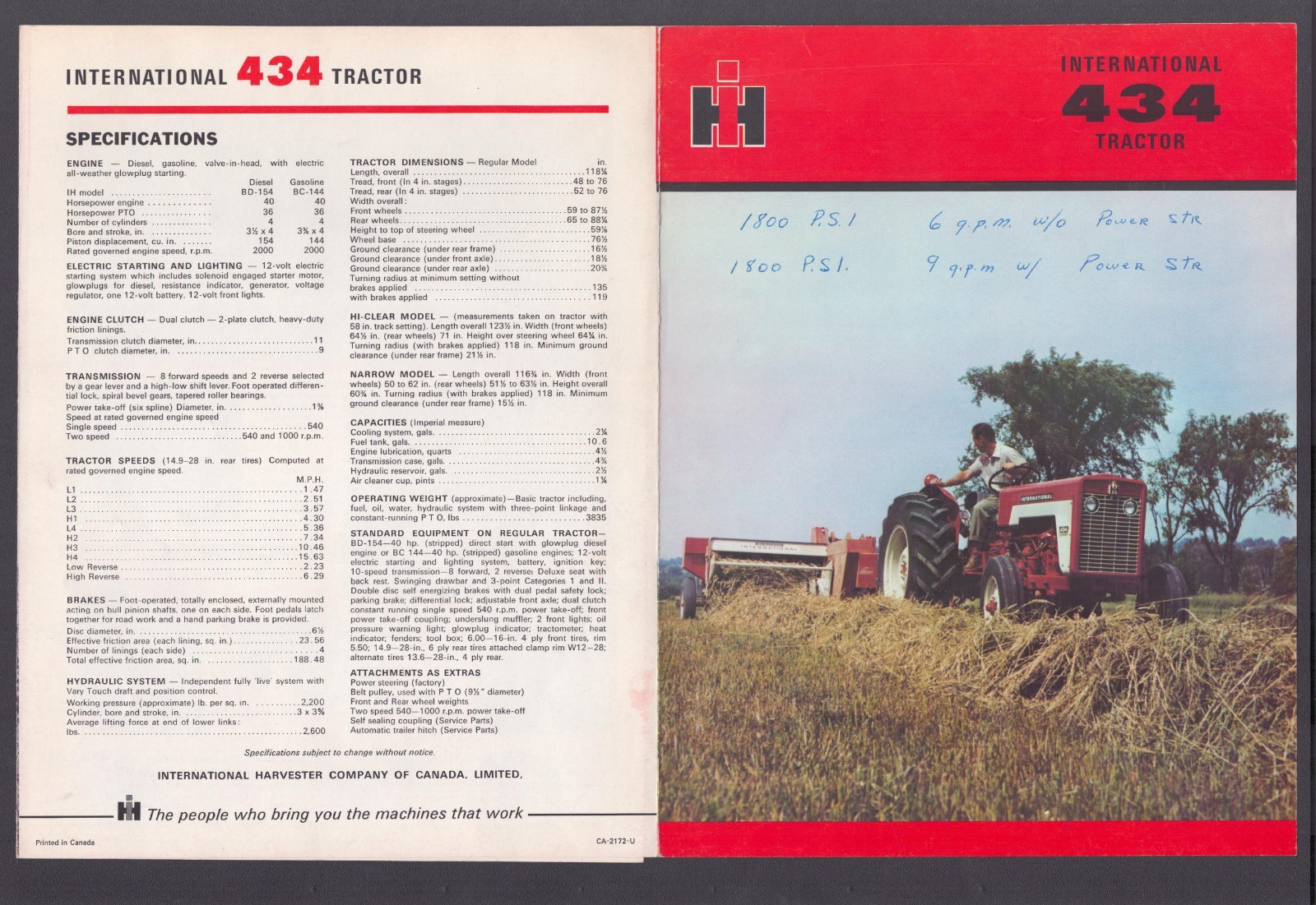 Advertsing Brochure IH International 434 Tractor