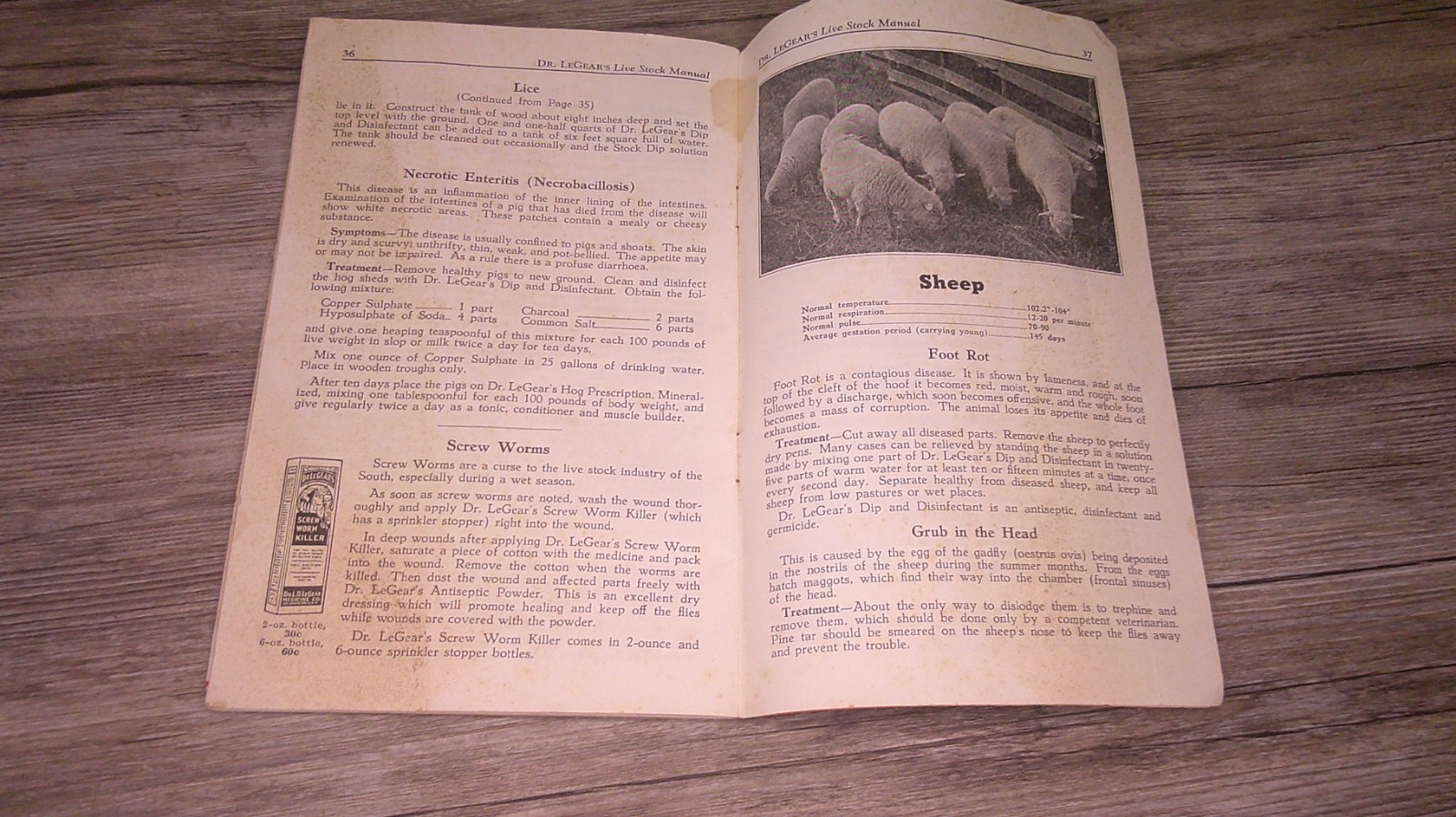 Dr. LeGear&rsquo;s livestock manual treatment of animals lots advertising 8O