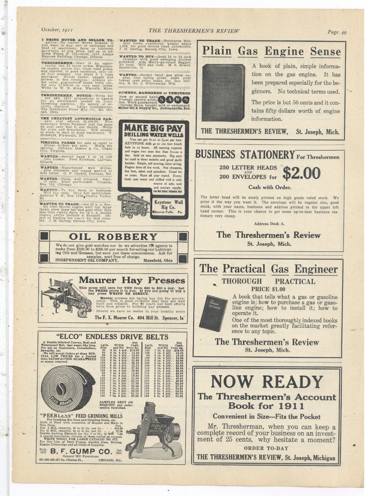 1911 F.X. Maurer Co. Ad: Mauer Hay Press 404 Mill St. Spencer Iowa