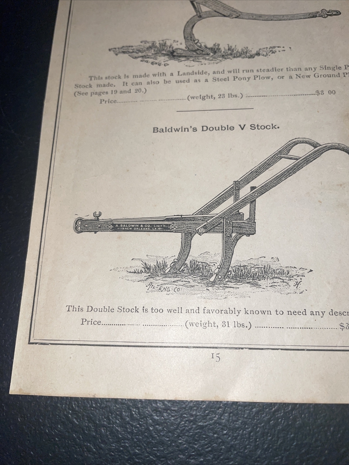1891 Baldwin Mustang Pony Plow Farm Advertising – New Orleans – Louisiana