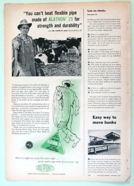 Original 1957 Irrigation Photo Ad features Claire Ellis of South Beloit Illinois