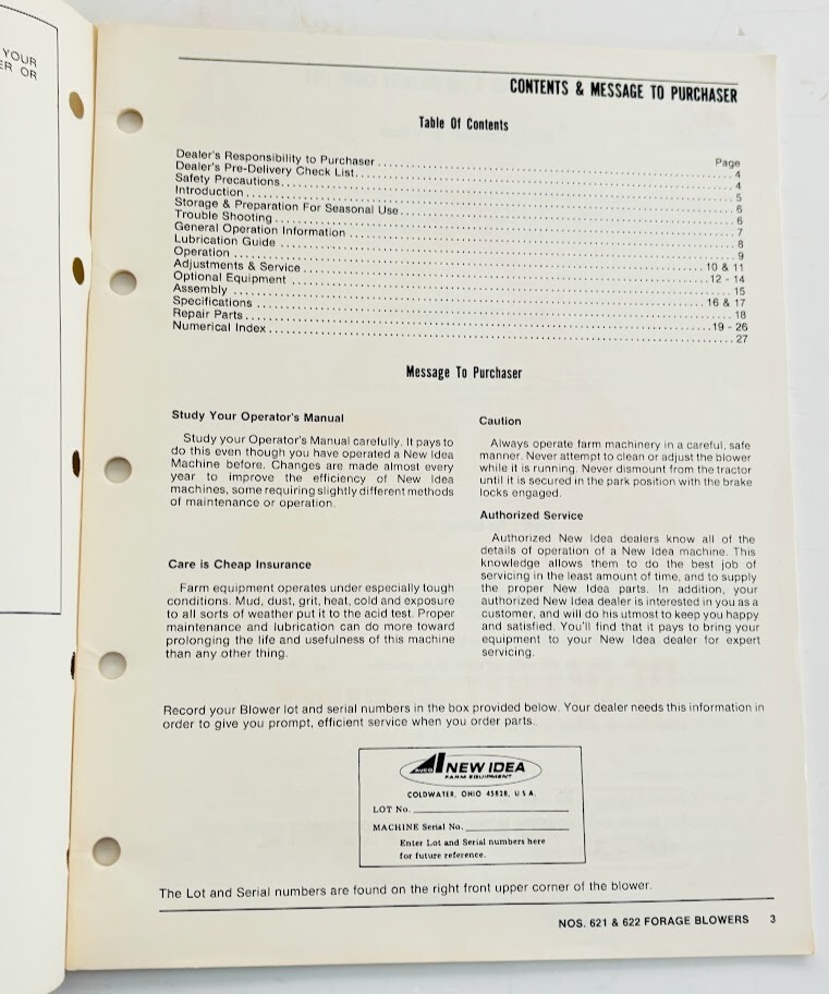 NEW IDEA Farm Equipment Forage Blowers 621 622 Original 1979 Owners Manual Book