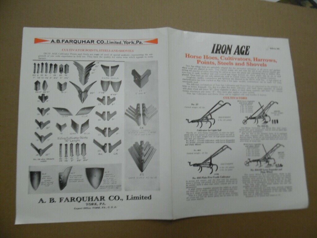 c.1931 Iron Age Horse Hoes Cultivators Catalog Brochure A.B. Farquhar Co Vintage