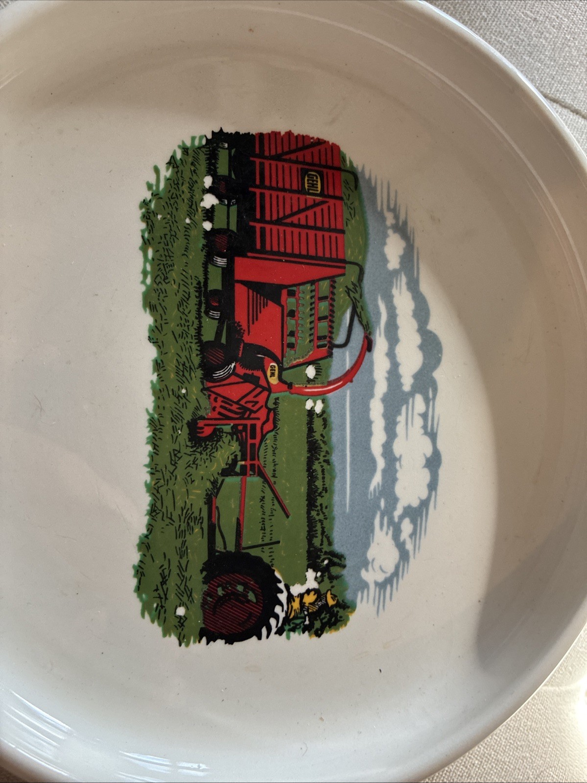 Vintage Gehl Farm Machinery Advertising Ceramic Ashtray Dish 100 Years Of Servic