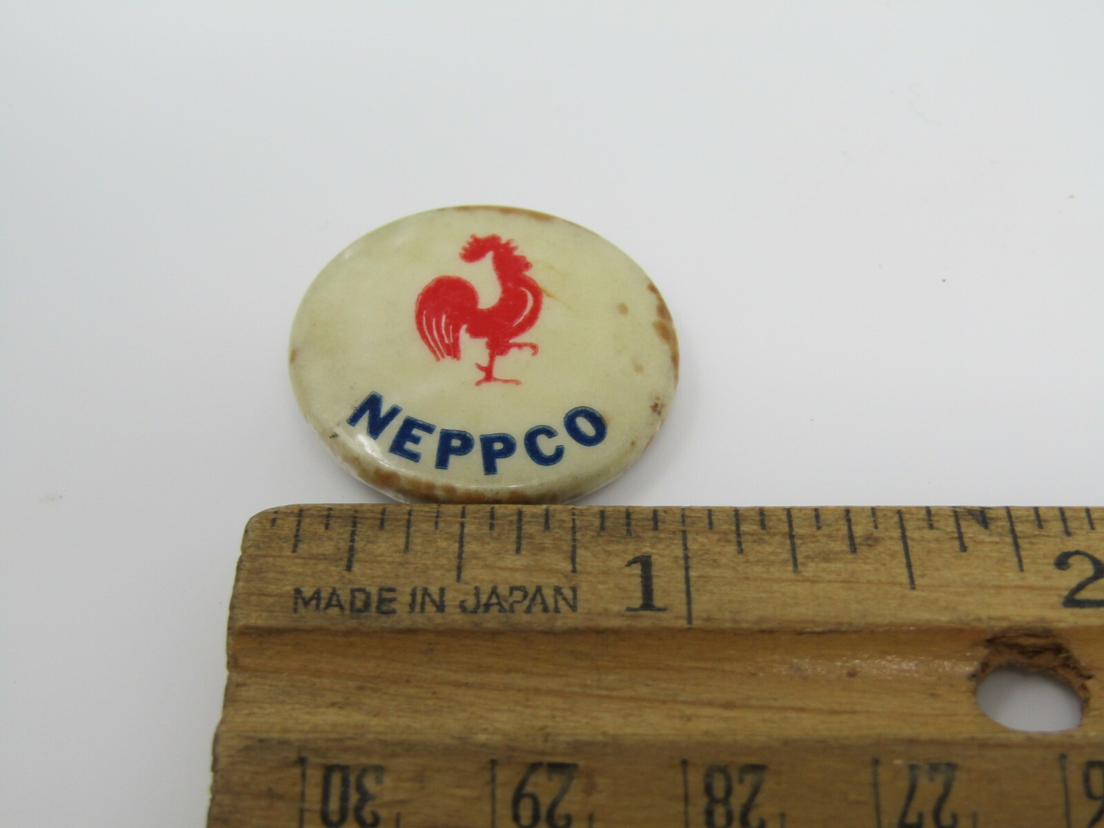 Vintage NEPPCO Pinback Button Red Rooster Chicken Ag Advertising Celluloid Pin