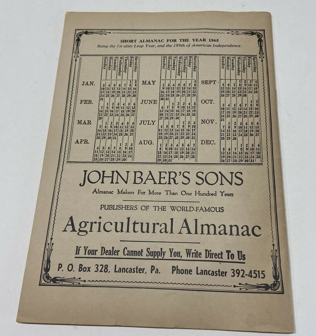 John Baer Sons Agricultural Almanacs 1965 & 1967