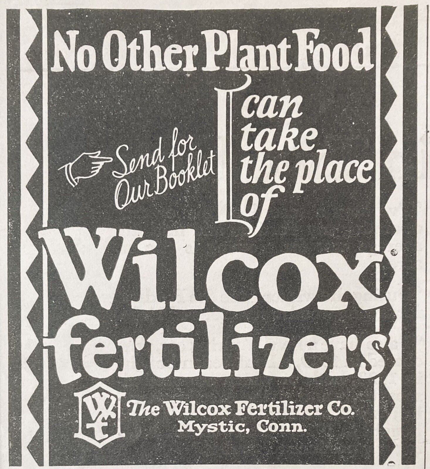 1926 AD.(XH1)~WILCOX FERTILIZER CO. MYSTIC, CONN. WILCOX FERTILIZERS