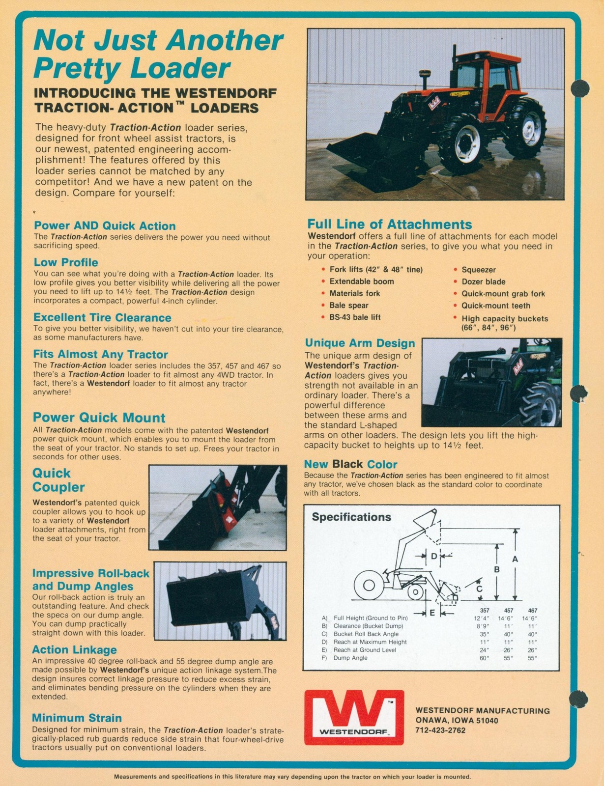 c2002 Westendorf Trans-Action Black Front End Loader Dealer Glossy Brochure USA