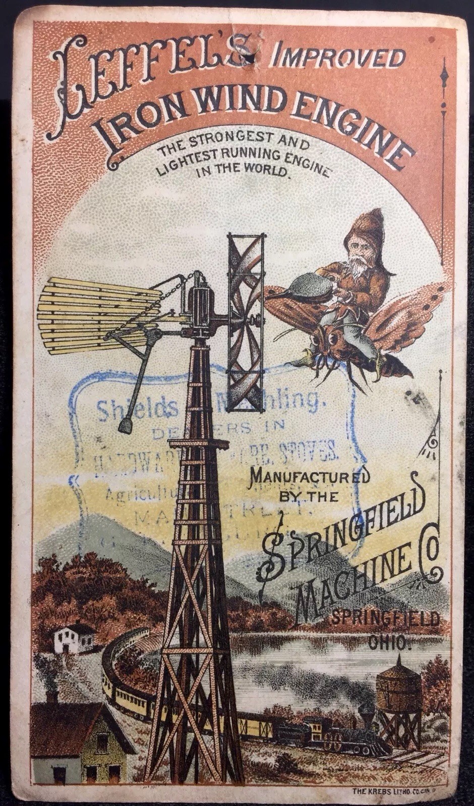 Aermotor Iron Windmill Engine Tower Litho American Ohio Merchant Rare Trade Card