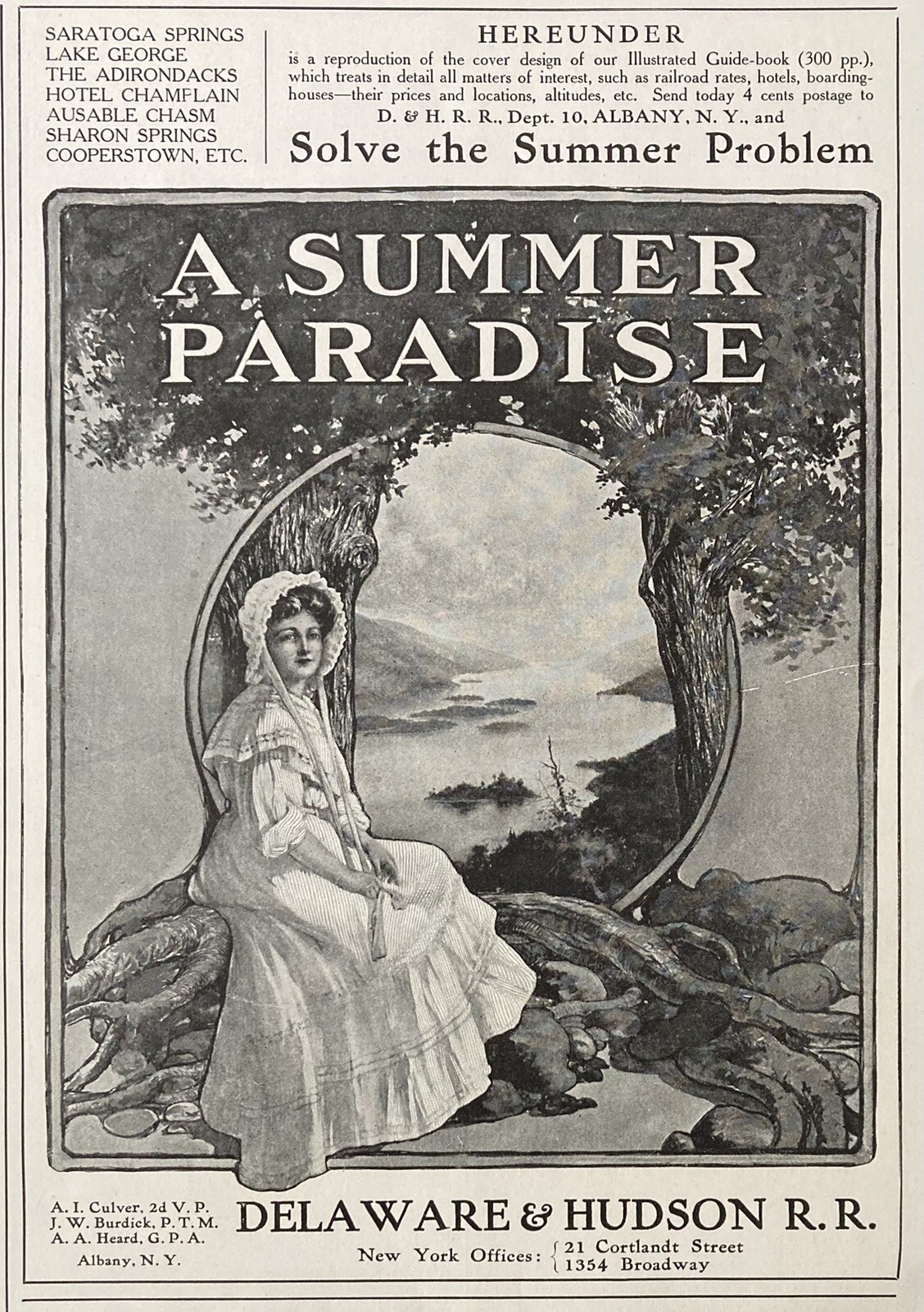 1905 AD.(XH68)~DELAWARE & HUDSON R.R. TO THE ADIRONACKS “A SUMMER PARADISE”