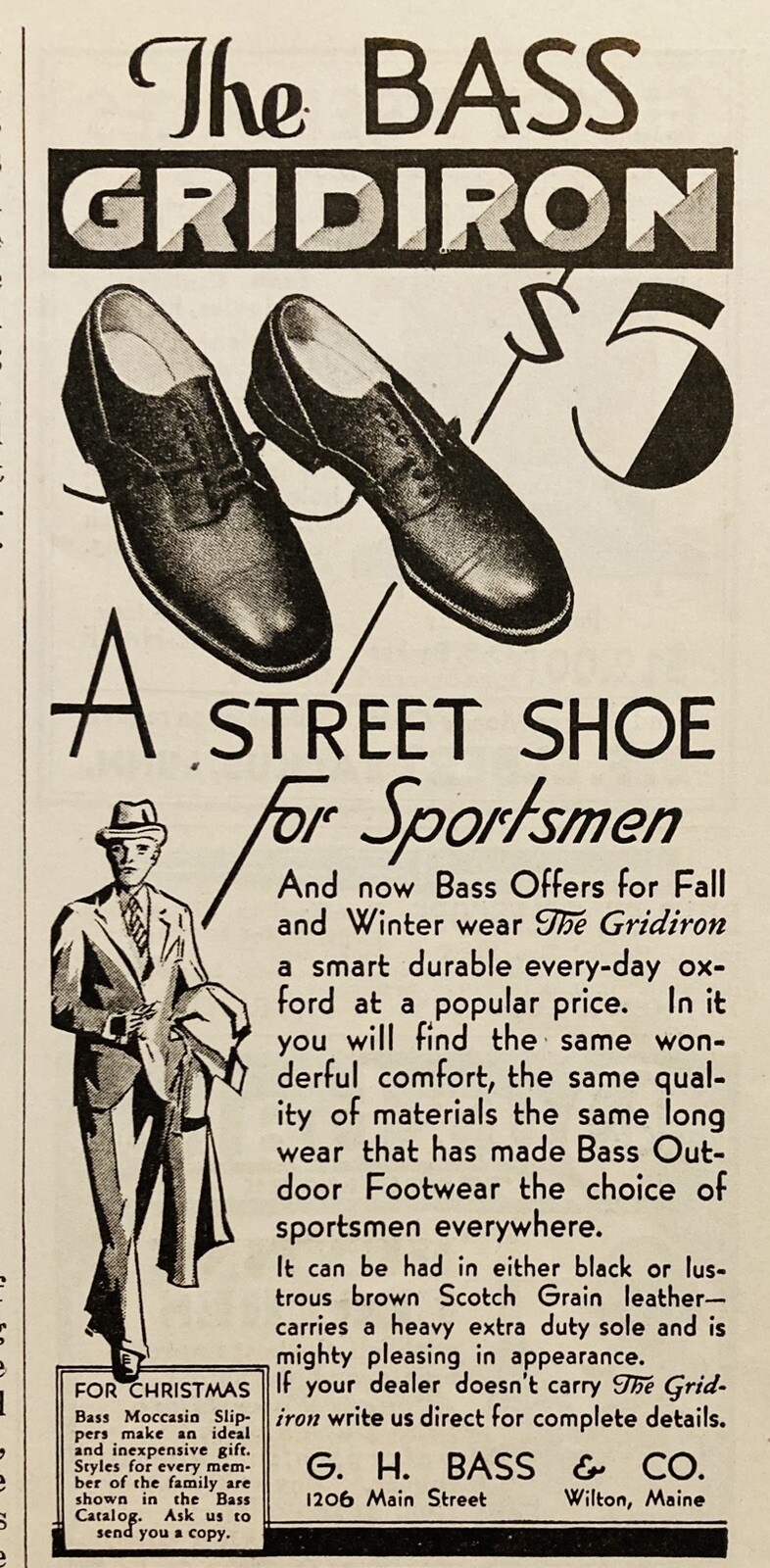 1932 AD.(XH81)~G.H. BASS CO. MAIN ST. WILTON, MAINE. BASS SPORTSMAN SHOE