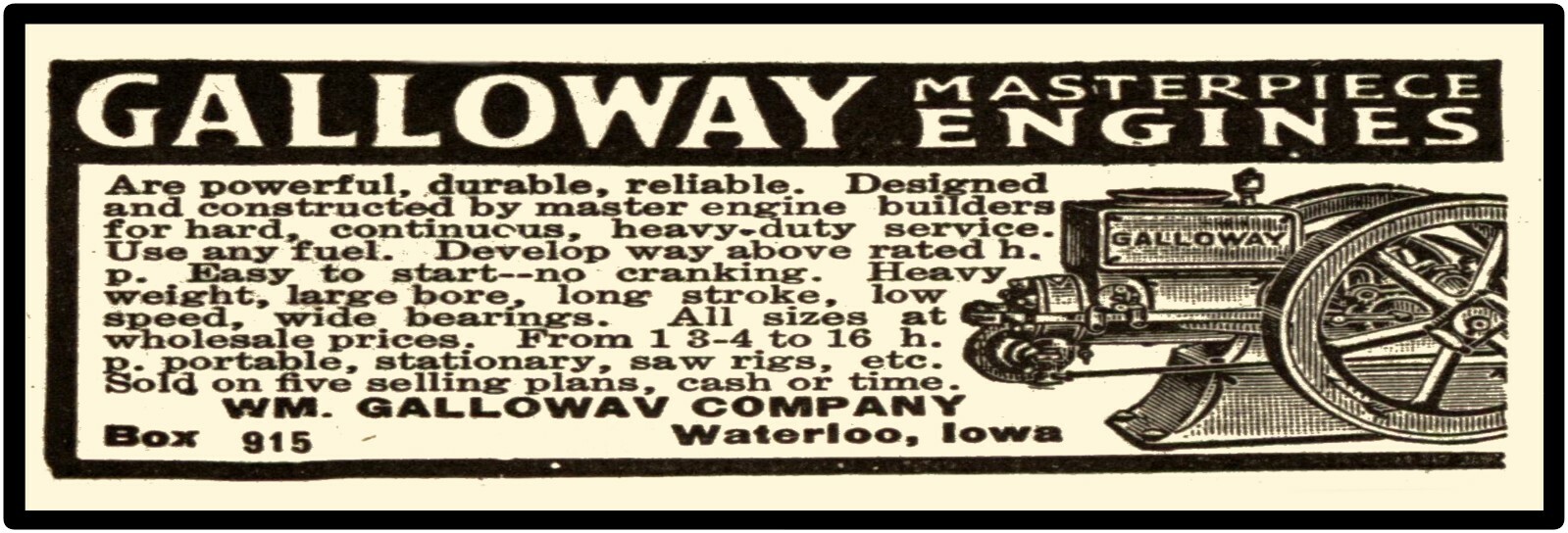 Galloway Masterpiece Engines Sign, 12&Prime; x 36&Prime; USA STEEL XL Size – 4 POUNDS