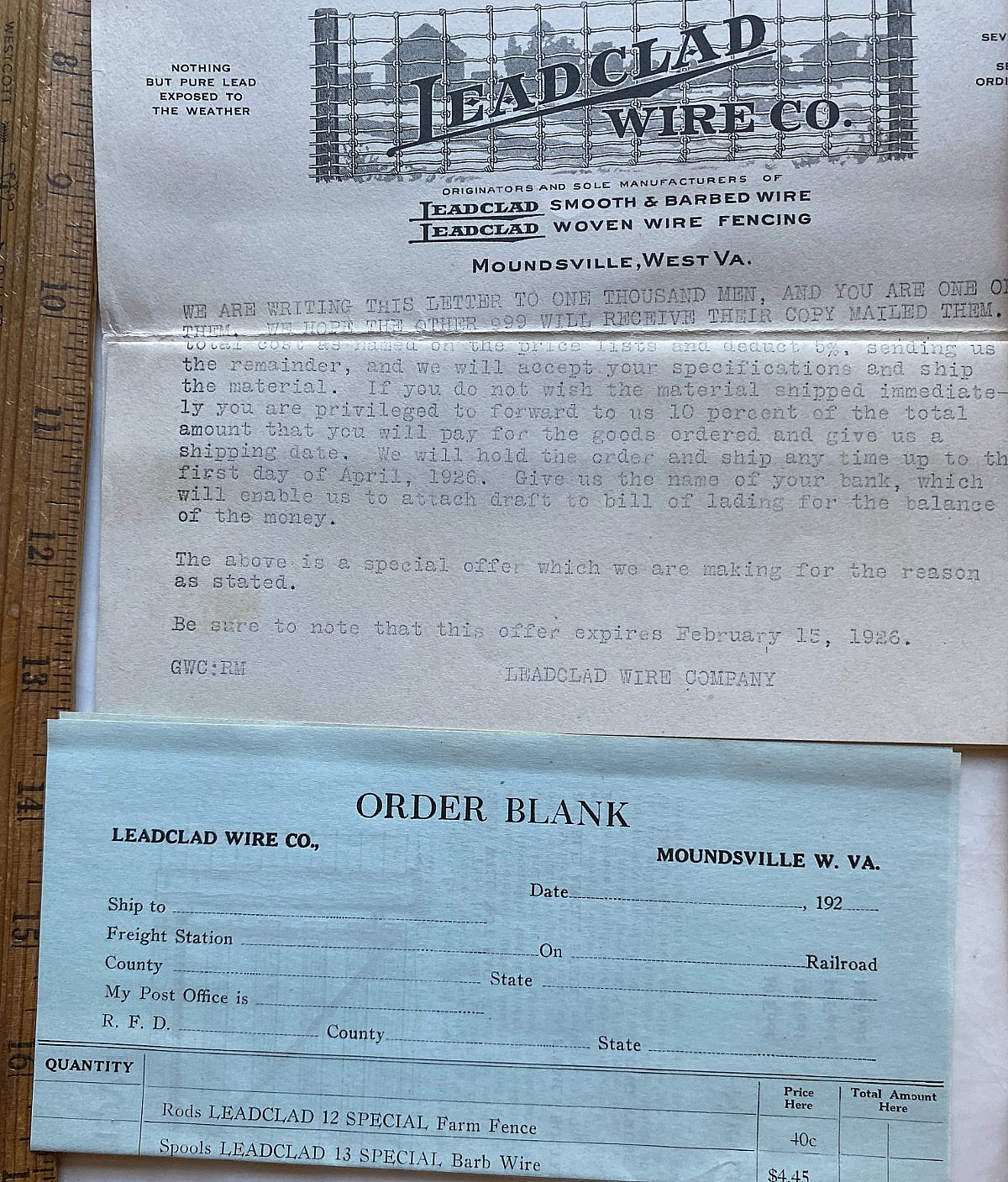 1926 Leadclad Wire Co. Moundsville, WV. Illus. Sales Liter. Envelope, Letterhead
