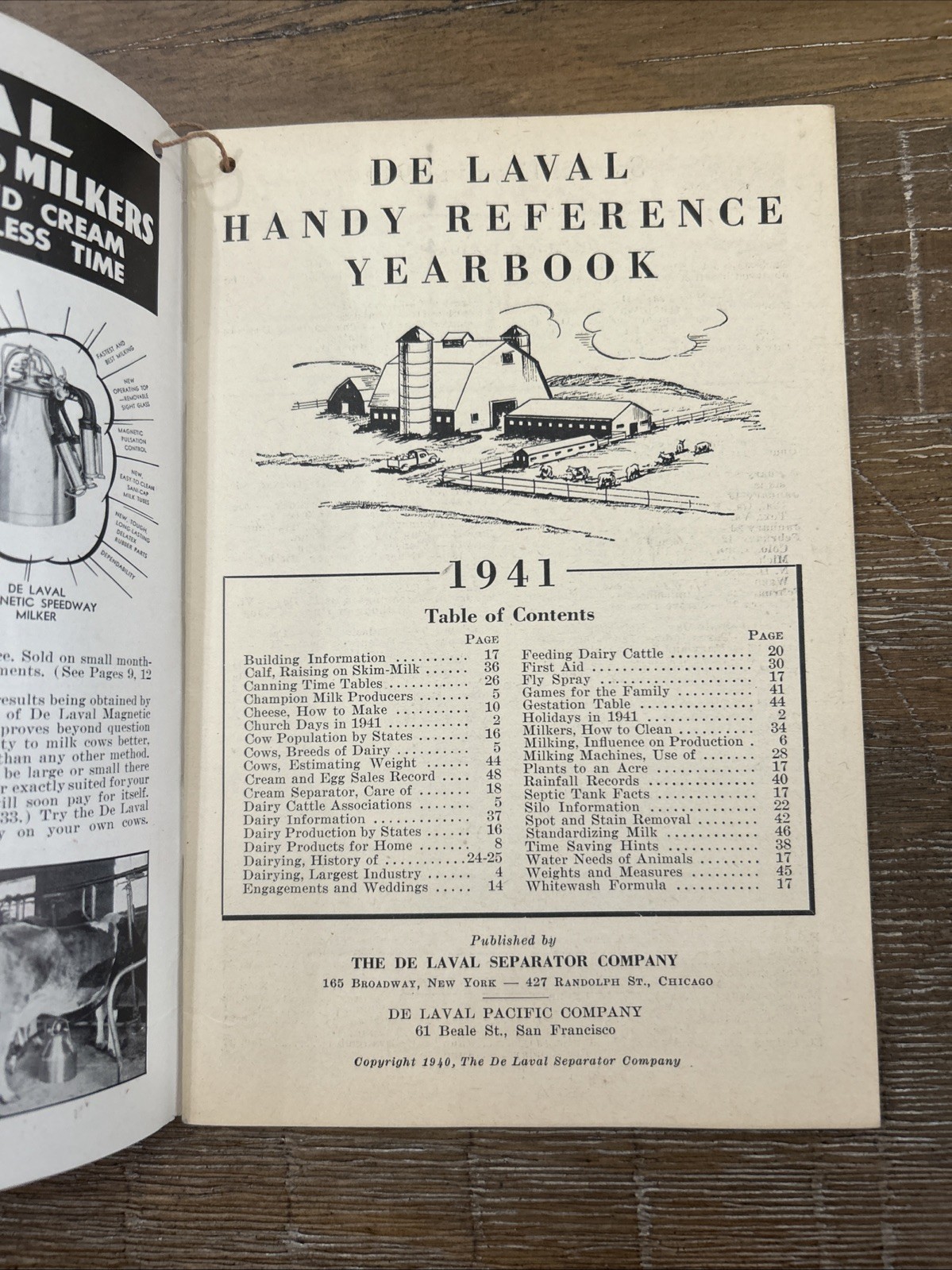 De Laval Handy Reference Yearbook 1941 George G Mill Implement Co. Montana.
