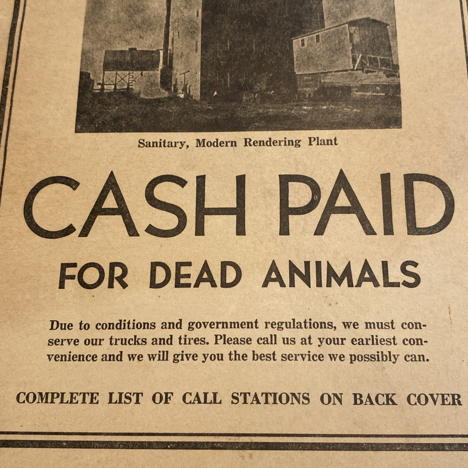 CASH PAID FOR DEAD ANIMALS Chippewa Falls Rendering Advertising Farm Record Book