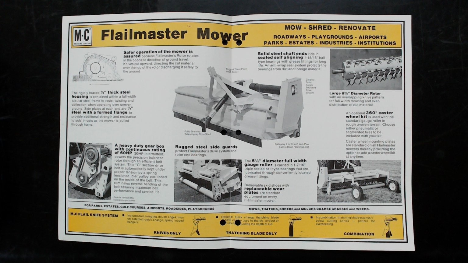 M-C Flailmaster Mower Vintage Agricultural Brochure 1985 Yellow Black