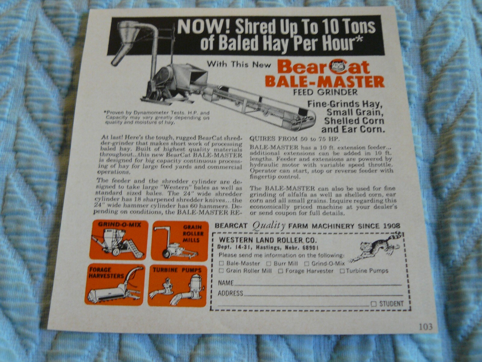 THE FARM QUARTERLY- WINTER 1968-69 -ad- BEARCAT BALE-MASTER / Hastings. Nebr