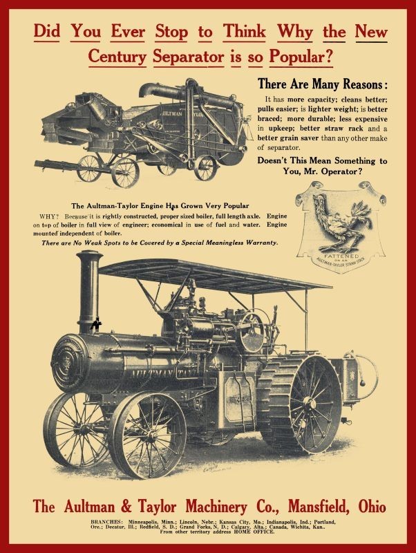 1911 Aultman & Taylor Steam Traction Engine, Mansfield OH NEW METAL SIGN: 9×12&Prime;