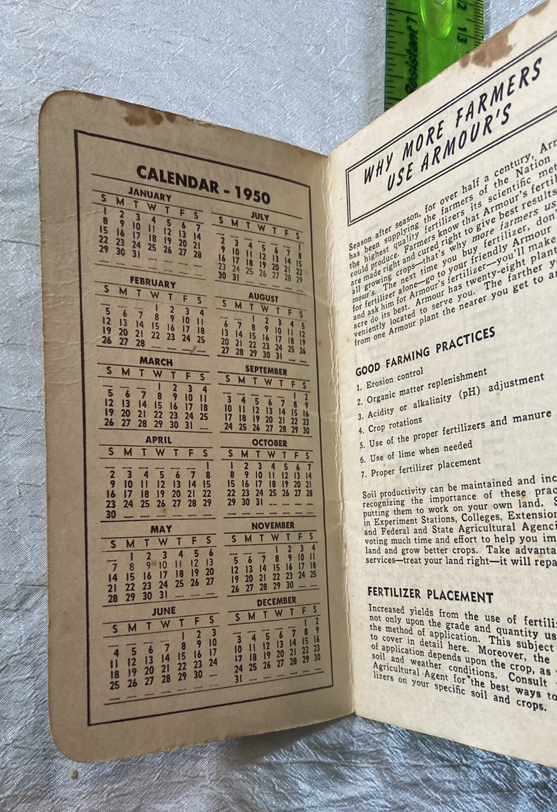Vintage Armour&rsquo;s Big Crop Fertilizers Pocket Memo Book 1950 Calendar