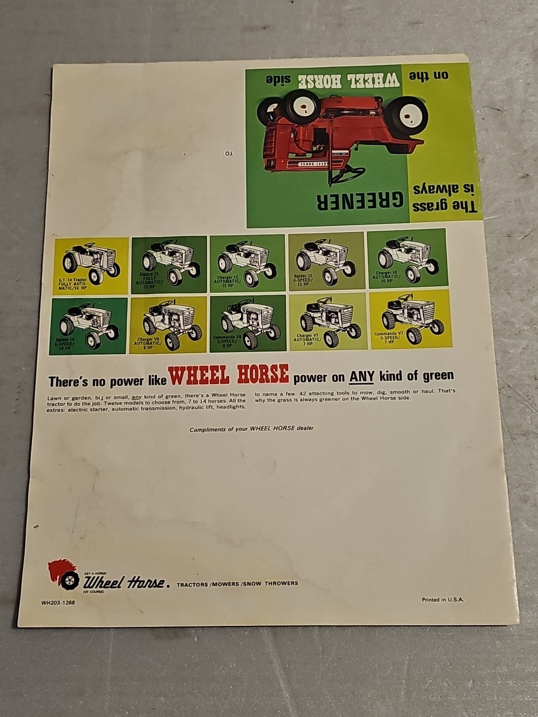 Vintage Wheel Horse WH203-1268 Advertising Brochure 8.5&Prime;x11&Prime; 6pgs