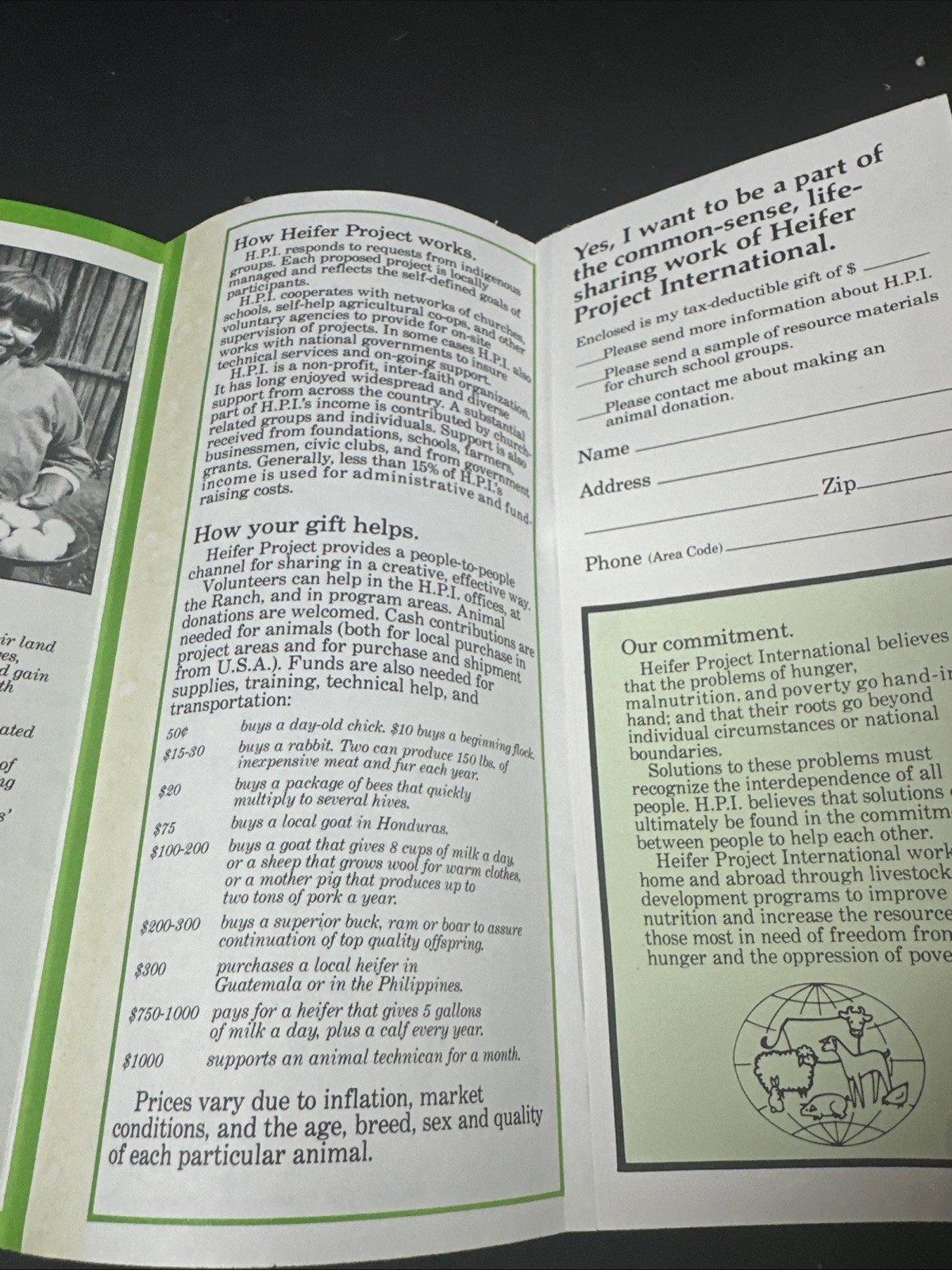 Vintage Heifer Project International Advertising Pamphlet Animals