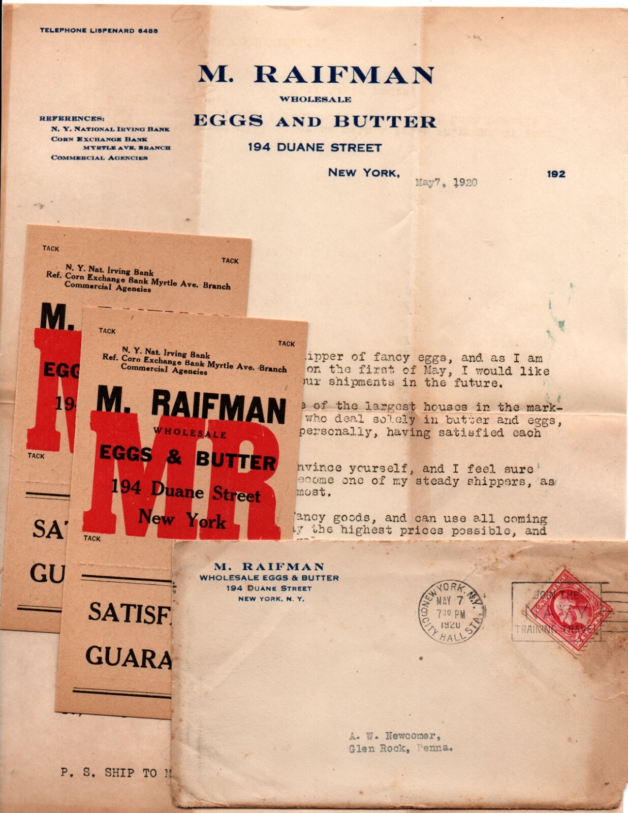 M. Raifman Eggs & Butter 1920 Letterhead / Cover / 2 cards