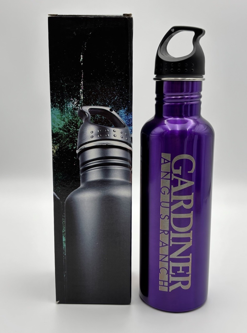 Gardiner Angus Ranch Purple Aluminum Water Bottle Cattle Ranch Promo 20-24oz NEW