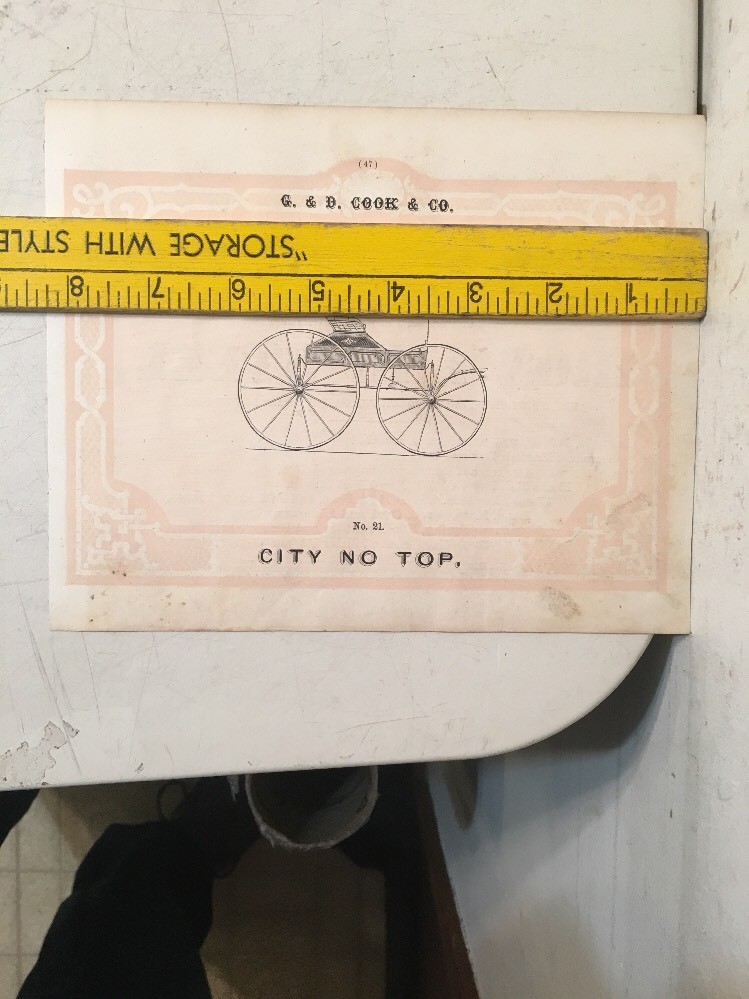 2 Antique G & D Cook Horse Drawn Carriage Advertisements Prints