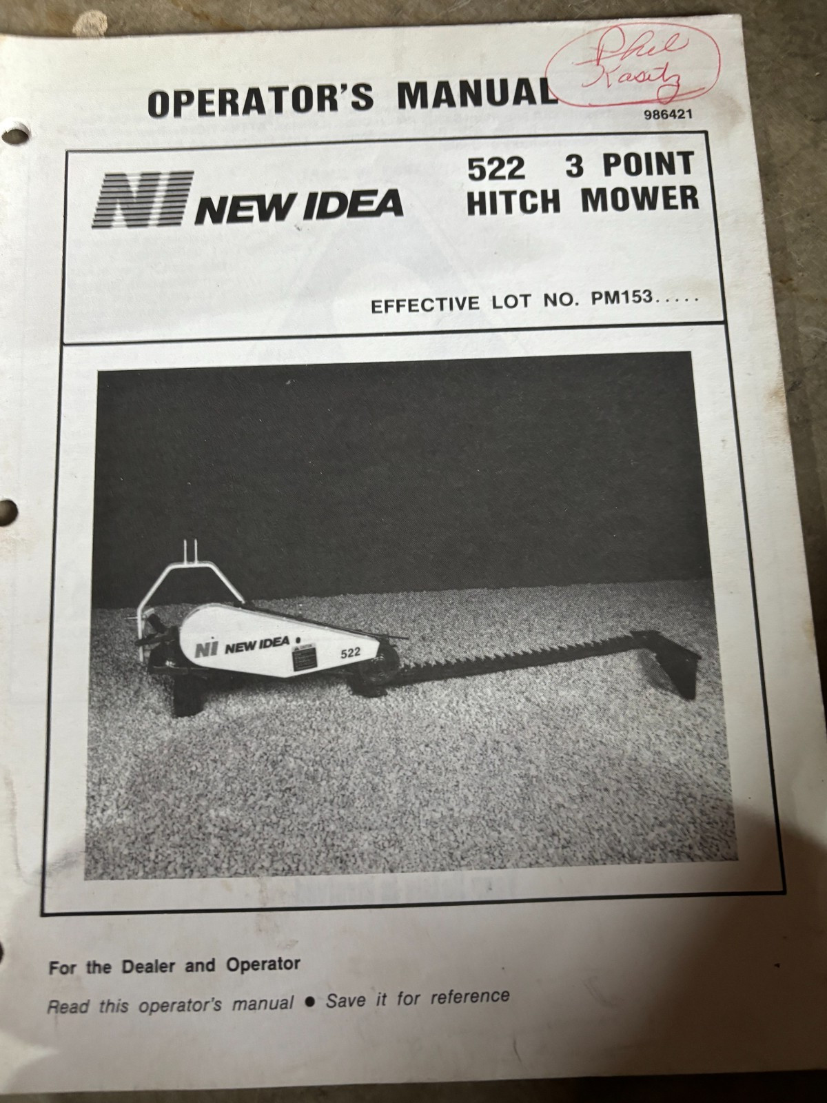 New Idea 522 3 Point Hitch Mower Operator&rsquo;s Manual AMIL26