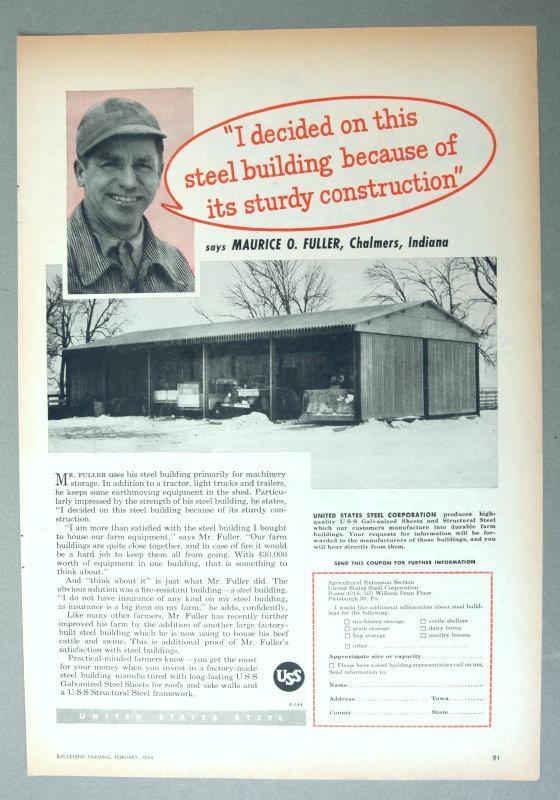 Orig 1954 Building Products Ad Endorsed by Maurice Fuller of Chalmers Indiana