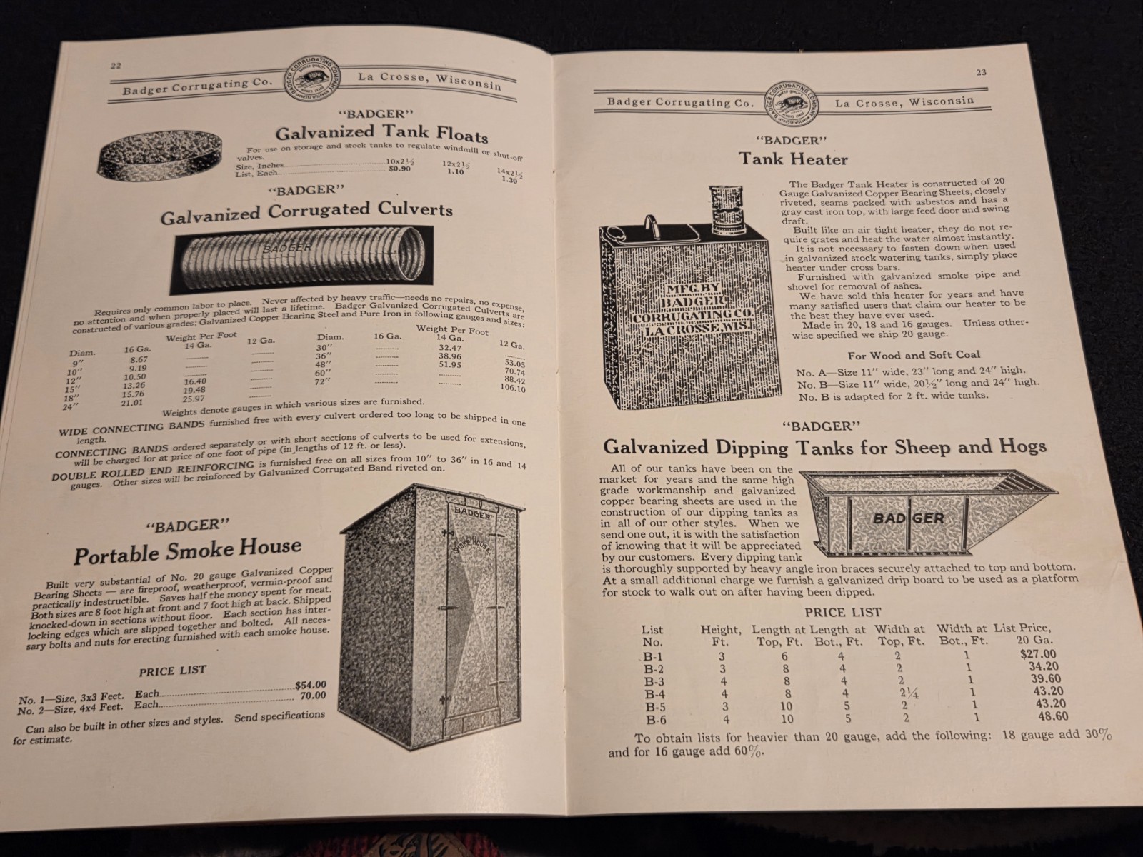 1935 Badger Corrugating Co. Steel Tanks & Troughs Catalog Threshing Wagon
