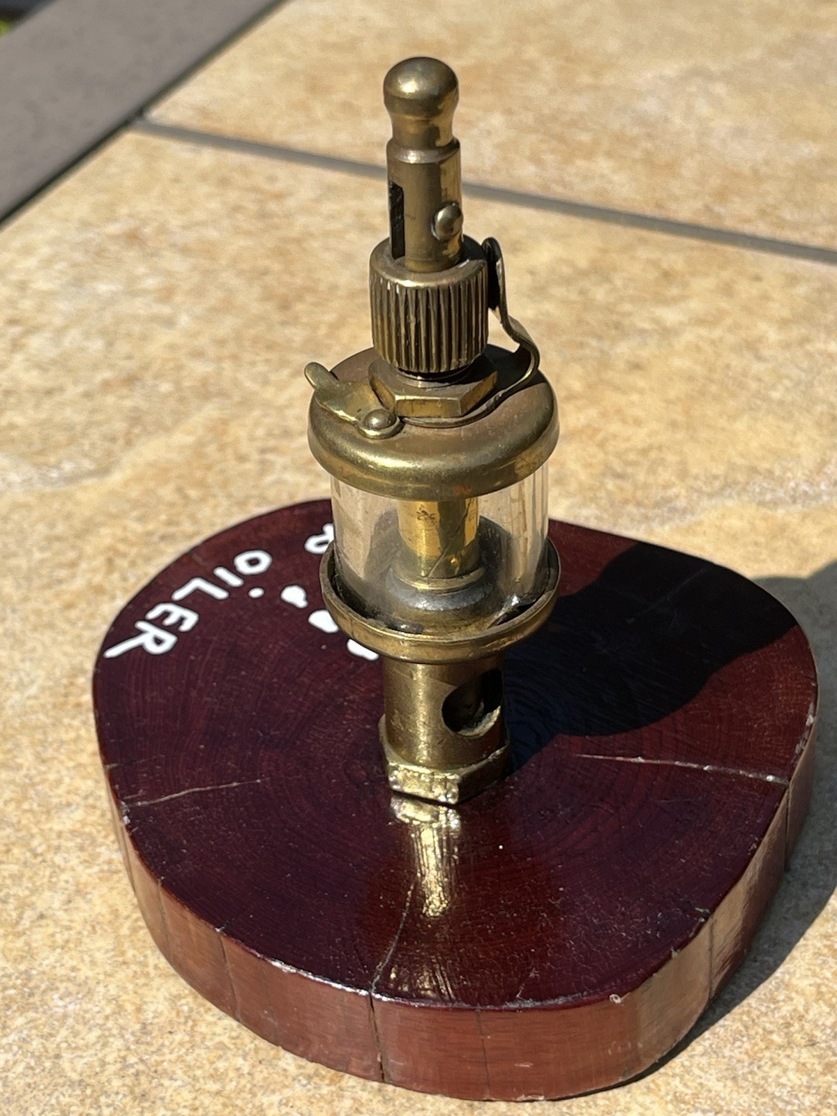 Antique Glass & Brass Hit and Miss Engine Drip Oiler Desk Paperweight