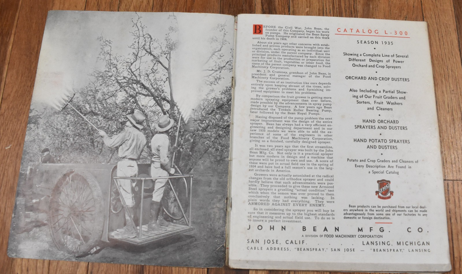 Vintage 1930s John Bean Mfg Farm Tractor Equipment L-300 Sales Catalog
