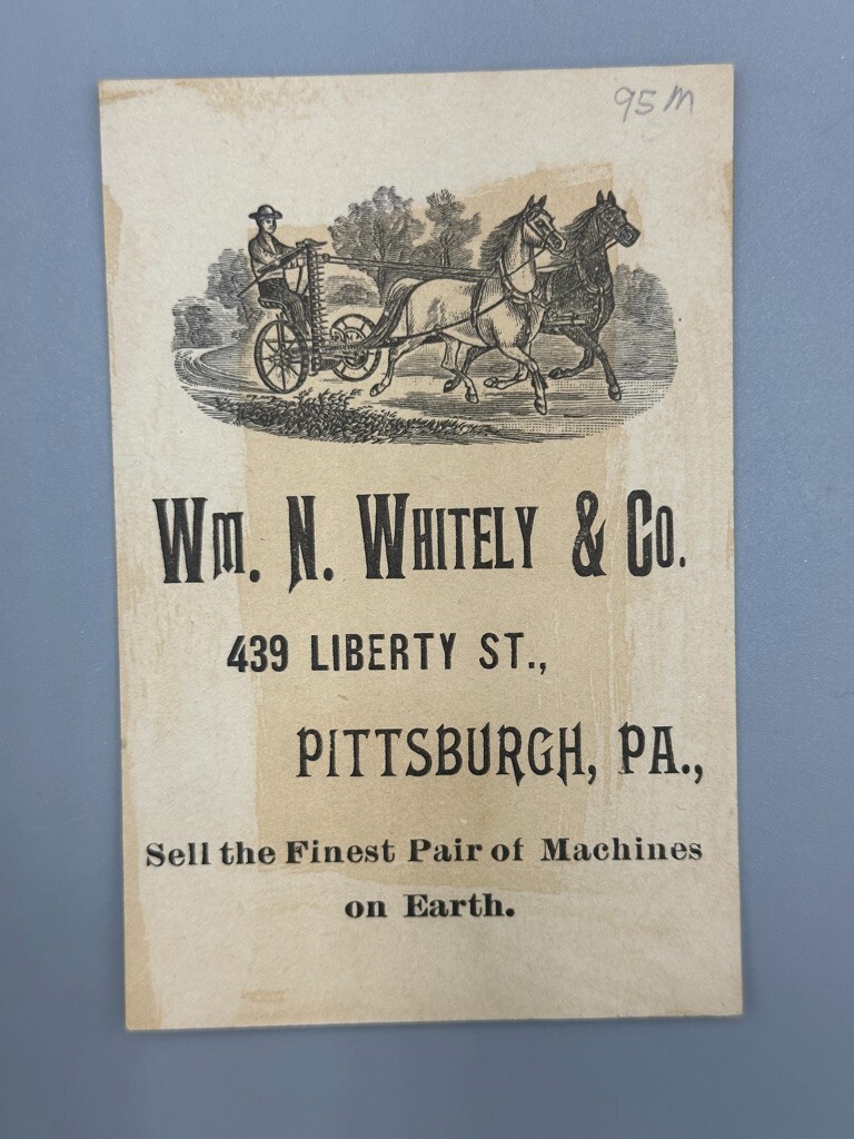 1880s WHITELY FARM MACHINERY Top Hat CAT Advertising Trade Card PITTSBURGH PA