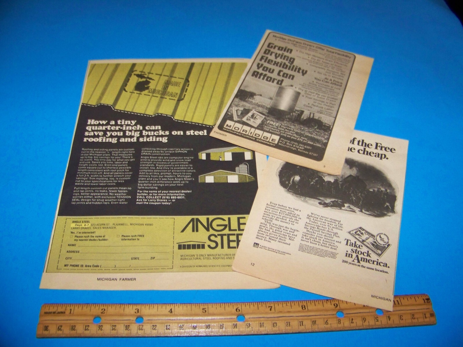 Mixed Lot Agricultural Print Ads from Magazine Vintage 1977 Moridge / E Bonds