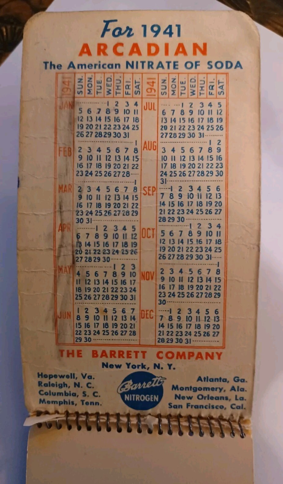 Lot Of 2, 1941 Barrett Nitrogen Blue Notebooks Arcadian Memo Calender Graphic