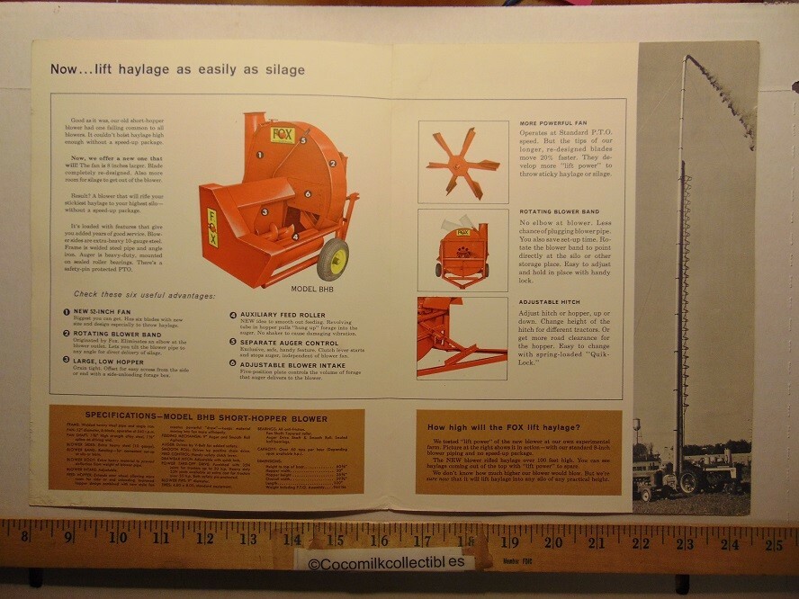  Vintage Fox Tractor Company New Short-Hopper Blower with 52-in Fan Brochure