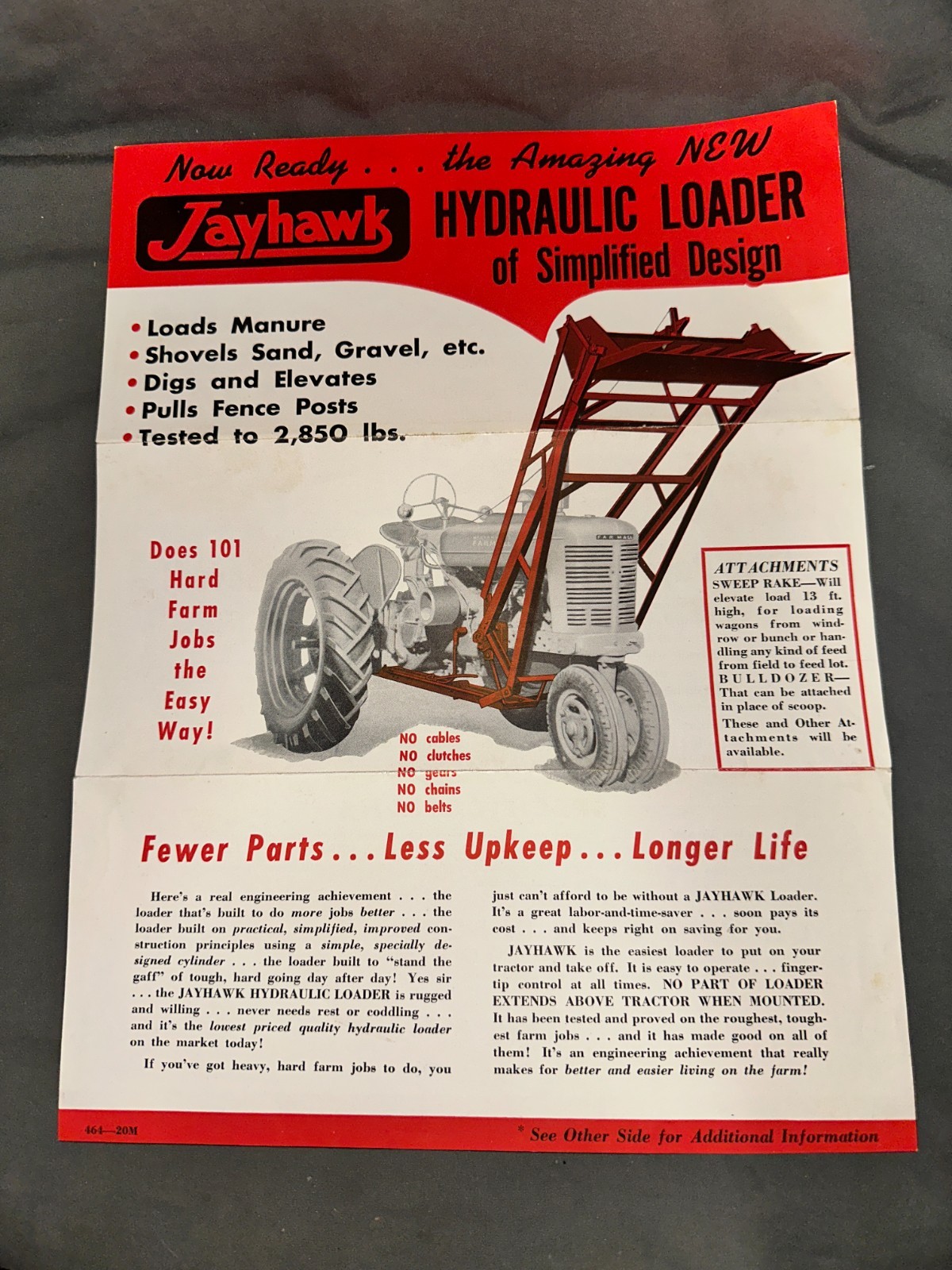 Jayhawk Hydraulic Loader Sale Literature – Wyatt Mfg – Salina, KS – 1948