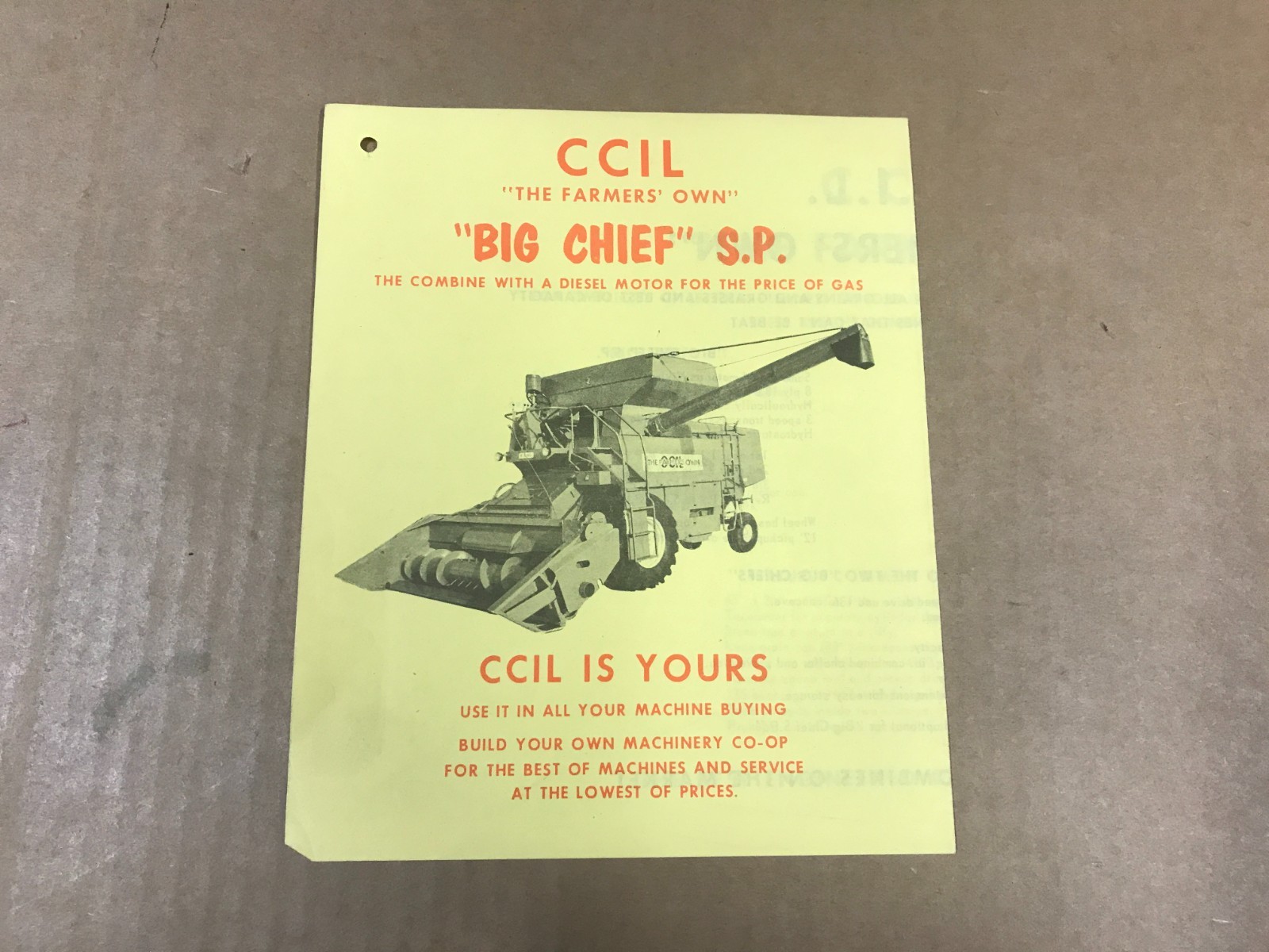 Vintage CCIL « The Farmer&rsquo;s Own » – Big Chief S.P. Combine Brochure