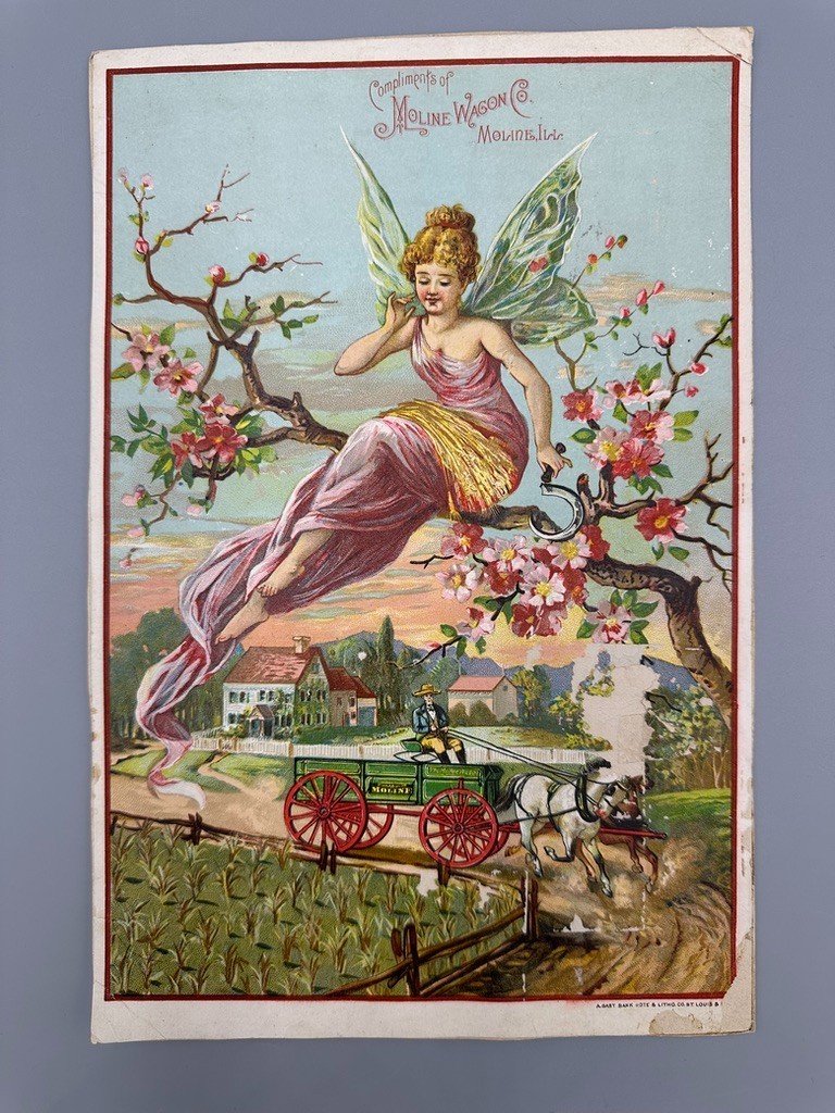 1880s MOLINE WAGON Co FARM Advertising PRINT Trade Card Era Victorian Fairy